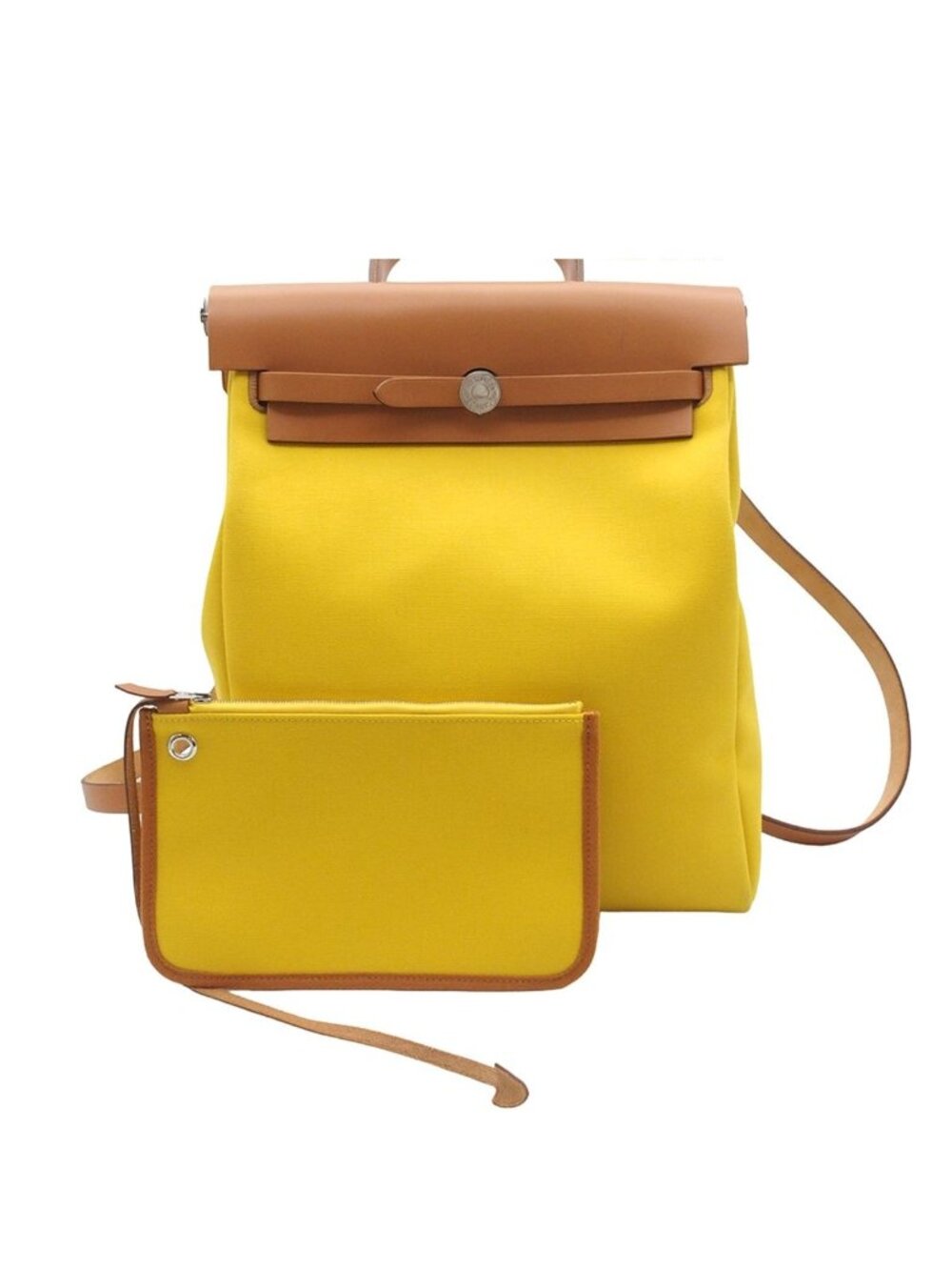 Hermes Herbag Zip Add PM Lime Natural Silver Toile Vache Backpack
